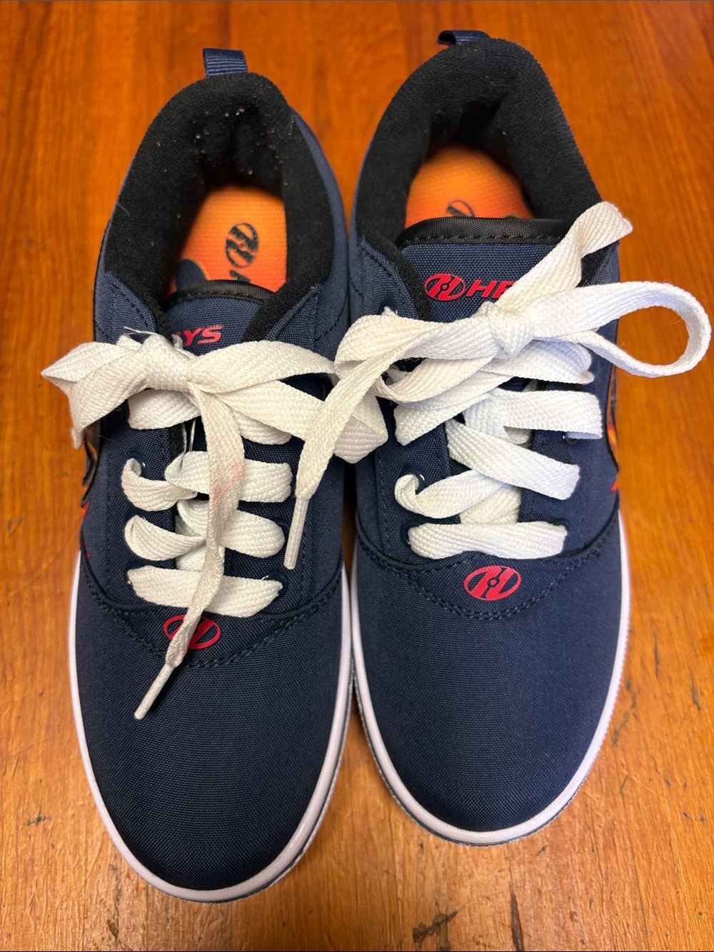 Heelys Navy Kids Flame Sneakers with White Laces and Orange Insoles